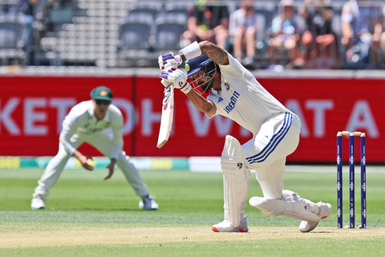 KL Rahul was happy to play through the line of full balls on the third morning, Australia vs India, 1st Test, Perth, 3rd day, November 24, 2024