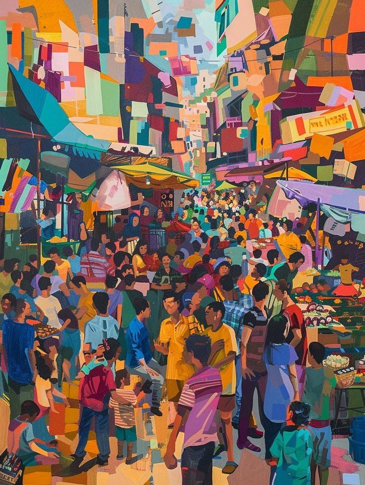 May be an illustration of one or more people, crowd, street and text May be an illustration of one or more people, crowd, street and text