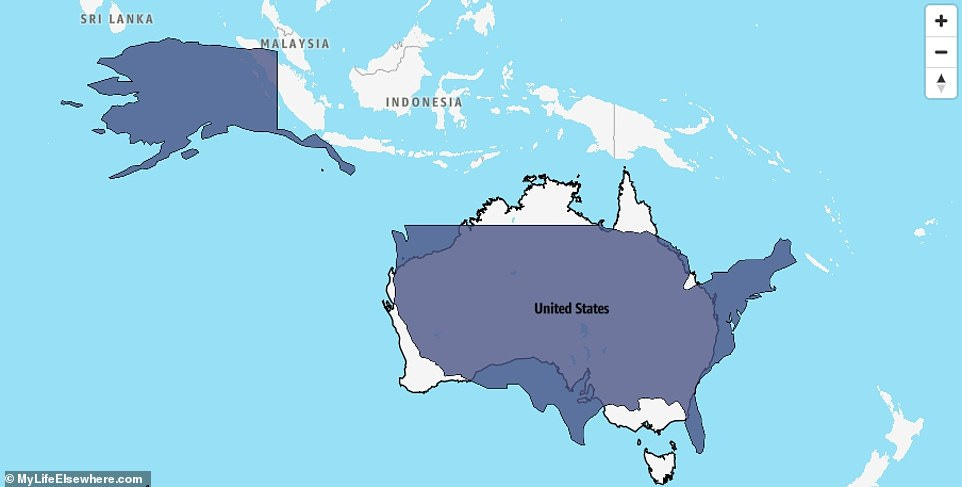 Australia is 78.72 per cent the size of the United States, or 1.3 times smaller Australia is 78.72 per cent the size of the United States, or 1.3 times smaller