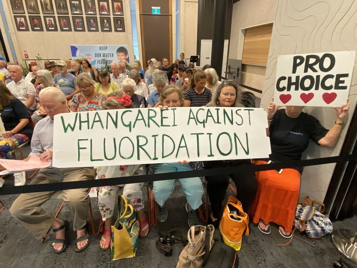Anti-fluoride campaigners at Wednesday's Whangārei District Council meeting. Photo / Susan Botting Anti-fluoride campaigners at Wednesday's Whangārei District Council meeting. Photo / Susan Botting
