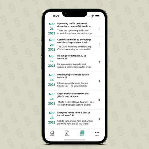 Three screenshots of Ottawa's 3-1-1 iOS Mobile App
