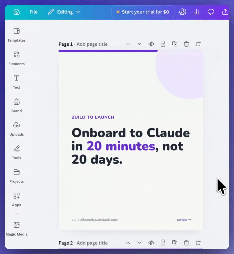 Canva MCP: seven-slide carousel from one article