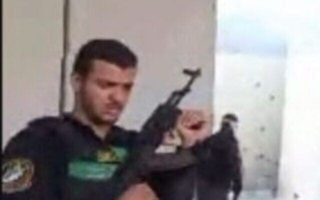 A man identified by the IDF as Haytham Hazem Hijazi Rajab seen during the October 7, 2023, onslaught, at the Nahal Oz post. (Israel Defense Forces) A man identified by the IDF as Haytham Hazem Hijazi Rajab seen during the October 7, 2023, onslaught, at the Nahal Oz post. (Israel Defense Forces)