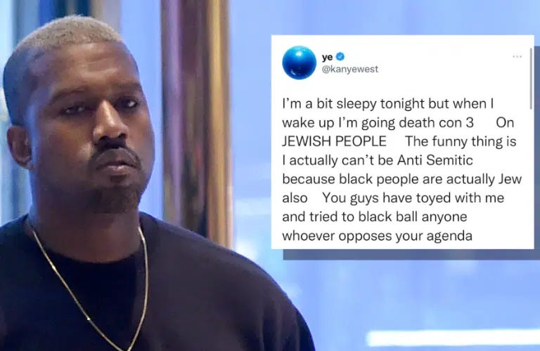 Kanye West's Antisemitic 'Death Con 3' Tweet Nearly Doubled Follower Count  Growth Rate, New Research Shows | Combat Antisemitism Movement