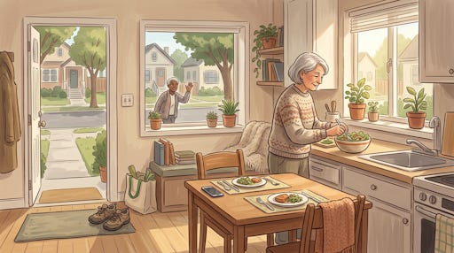 An older woman making a salad. An older woman making a salad.