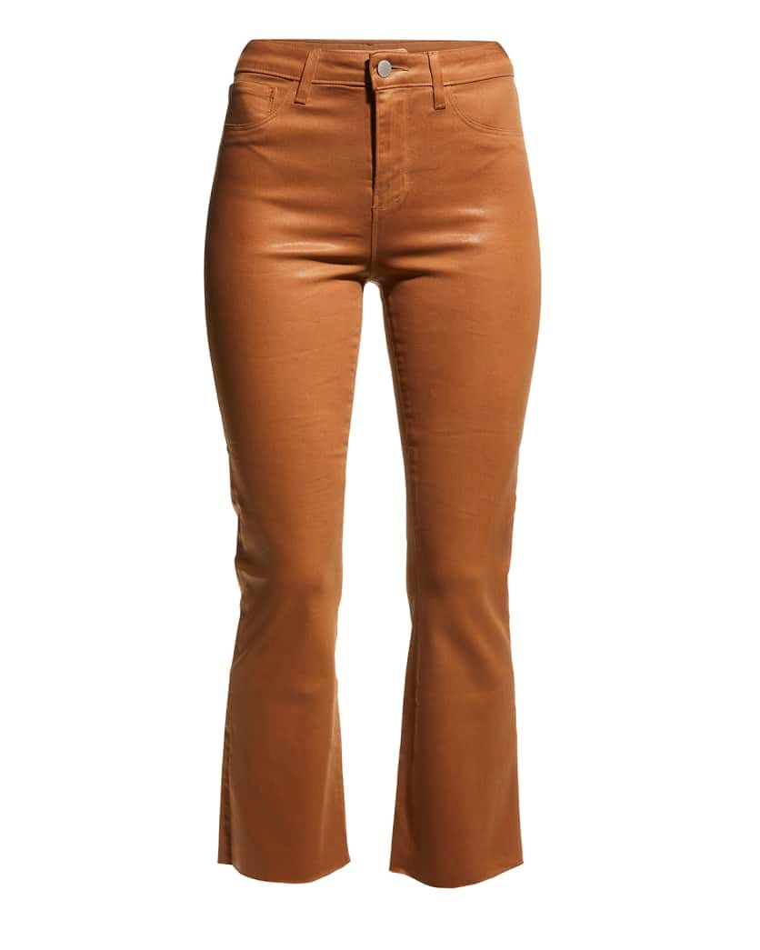 Kendra High-Rise Coated Crop Flare Jeans 0