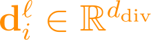 \mathbf{d}_i^{\ell} \in \mathbb{R}^{d_{\text{div}}}