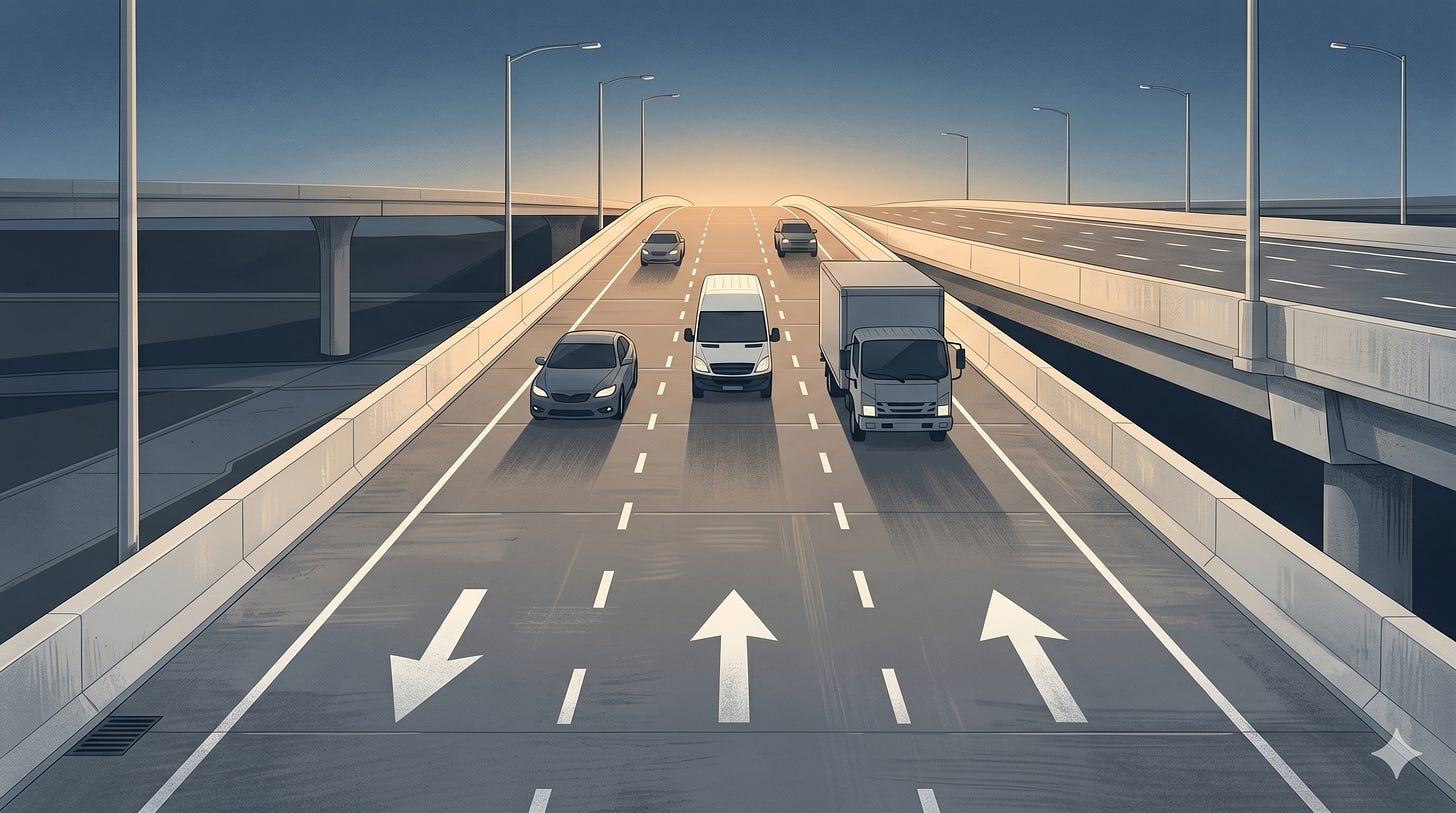 Wide entrance ramp with multiple open lanes merging onto a highway at dawn, representing expanded access to Cowork for Windows users and small business teams. Wide entrance ramp with multiple open lanes merging onto a highway at dawn, representing expanded access to Cowork for Windows users and small business teams.