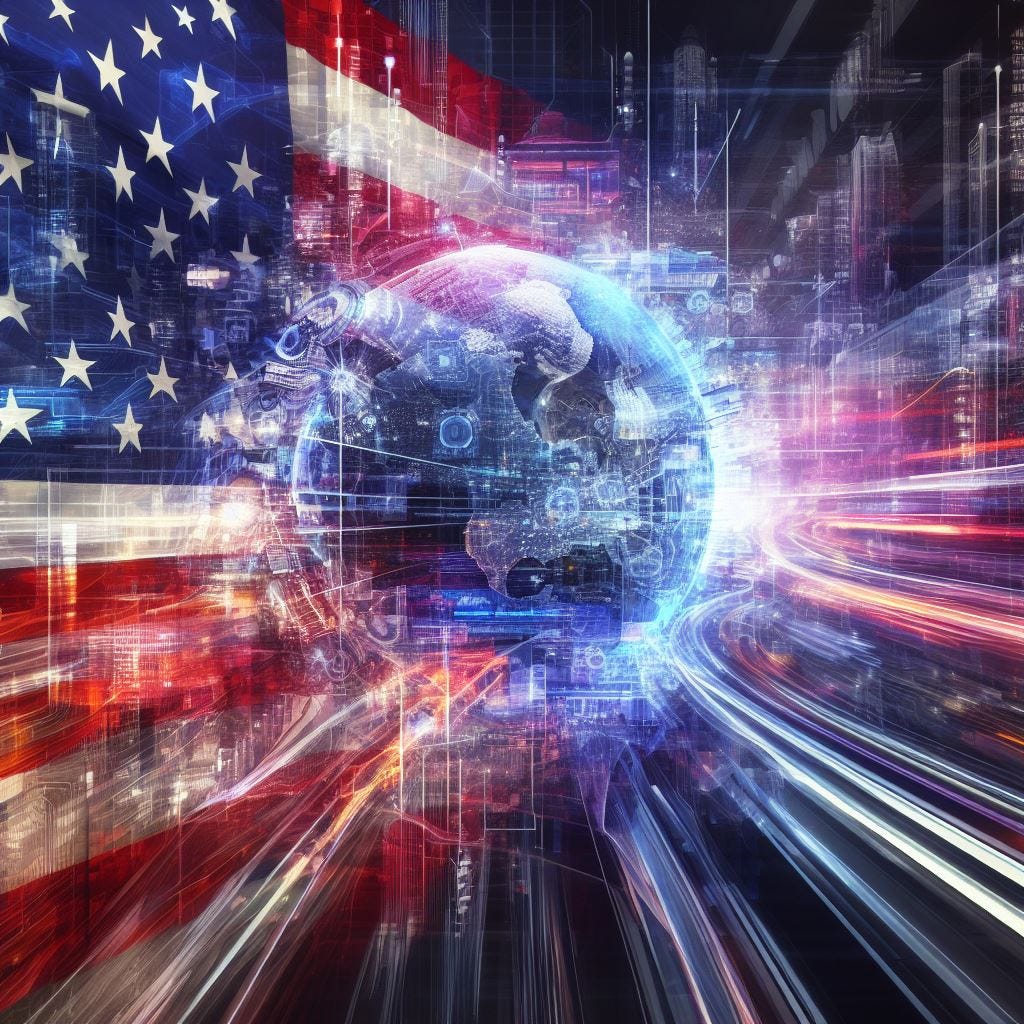 An abstract image of rapid acceleration in technology driven American productivity growth for the US economy