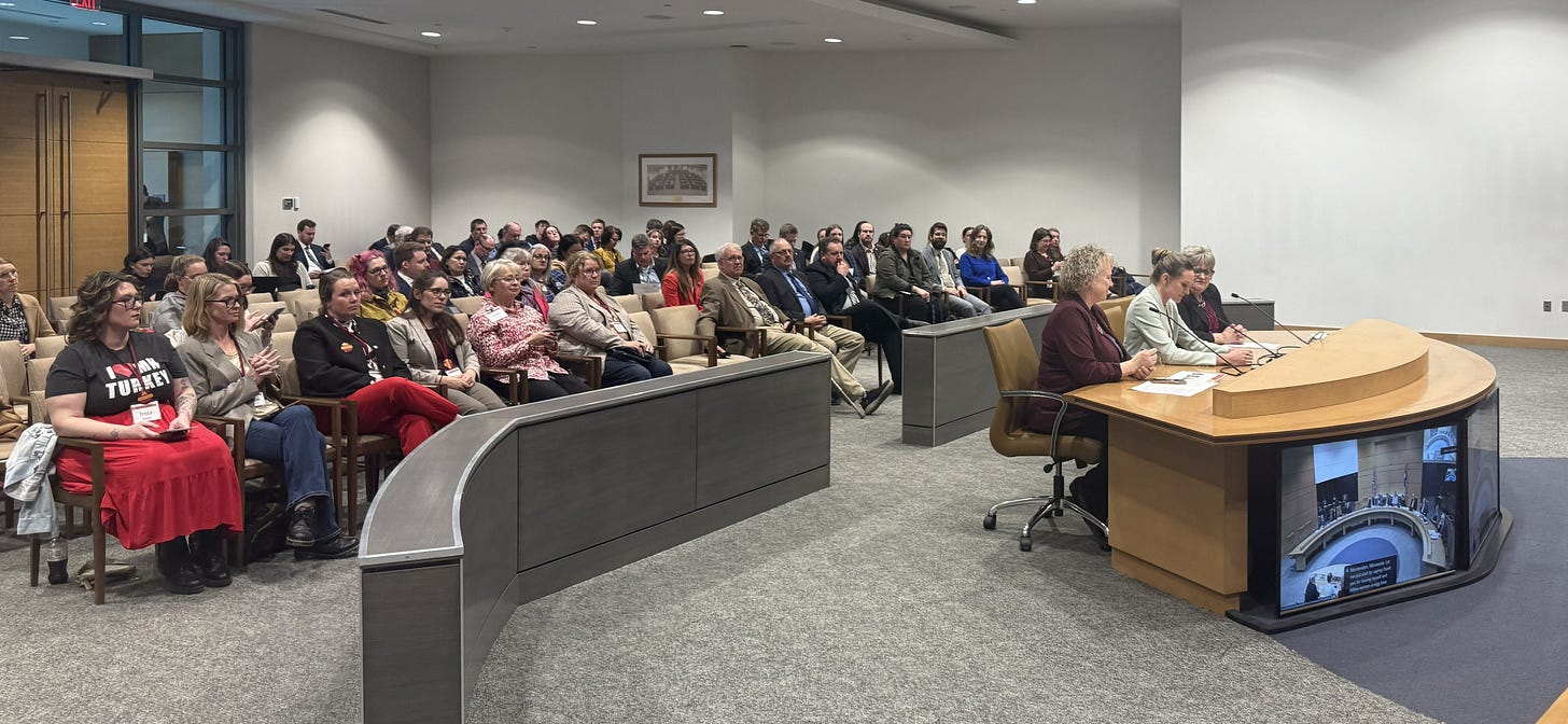 Three women testifying at a Minnesota State Capitol hearing.
