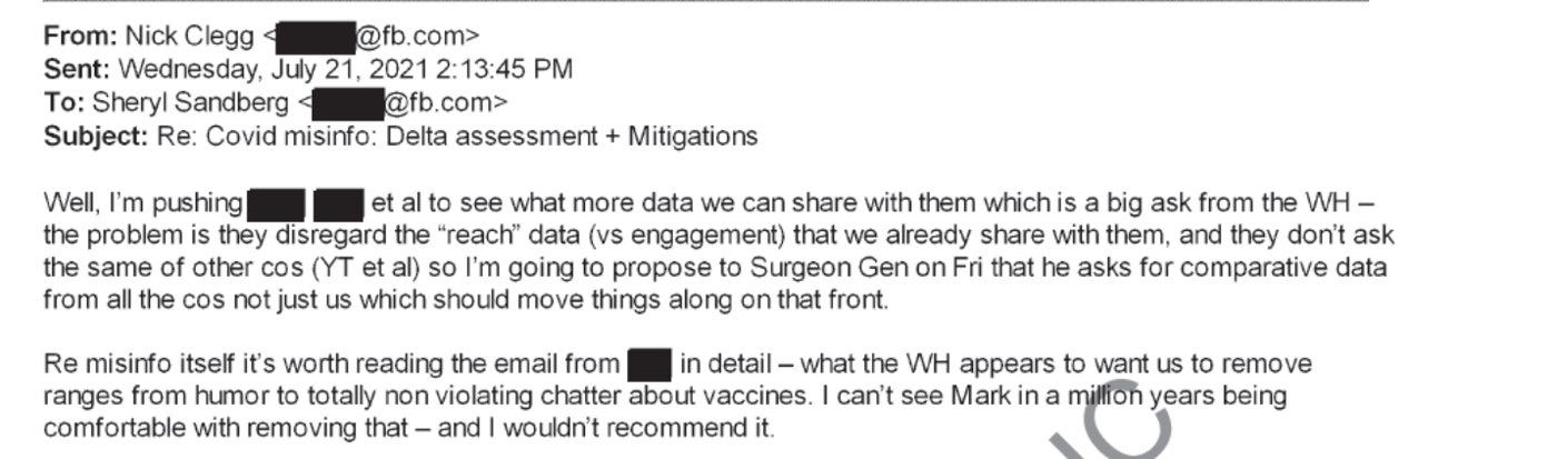 Clegg to Sandberg, July 21, 2021 Clegg to Sandberg, July 21, 2021