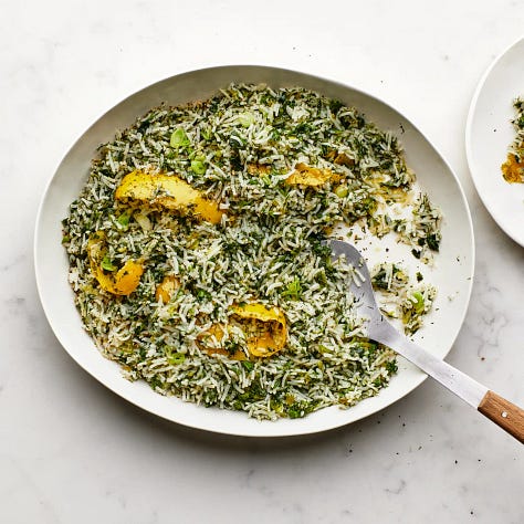 From left: Spanikorizo by Sarah Jampel via Bon Appetit; Bodies Are Cool by Tyler Feder; Joyce Chen kitchen scissors