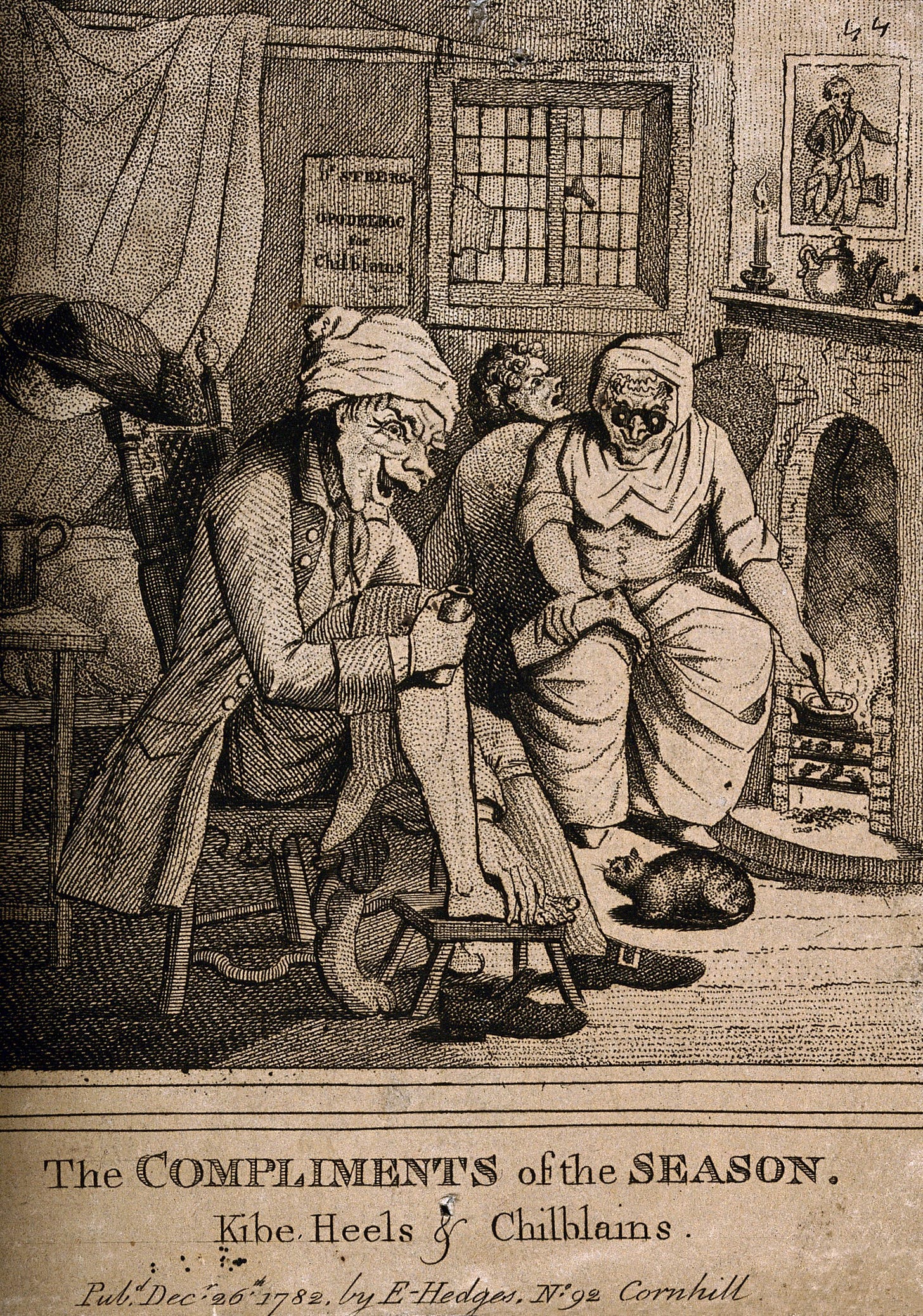 A quack doctor treating her patient's chilblains. Engraving after H.B ...