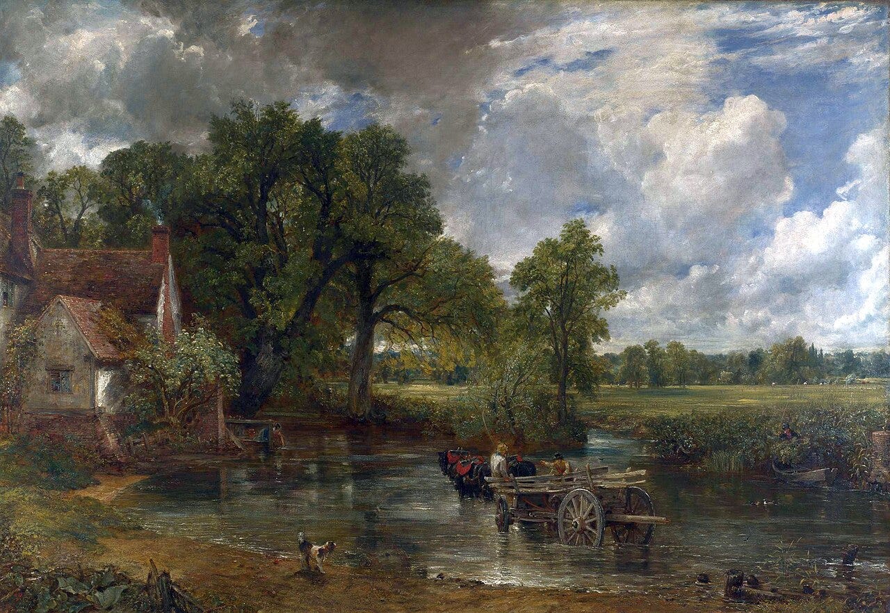 Constable painting of a horse drawn cart crossing a river in the English countryside Constable painting of a horse drawn cart crossing a river in the English countryside