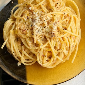 grated tomato spaghetti “carbonara”