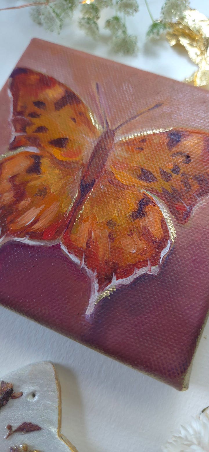 question mark butterfly oil painting