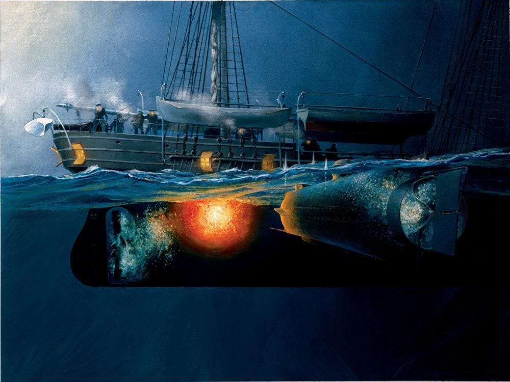 1000x750] SUB WEEK - The Sinking of the USS Housatonic by the Submarine CSS  H.L. Hunley, off Charleston, South Carolina, 17 February 1864 :  r/WarshipPorn
