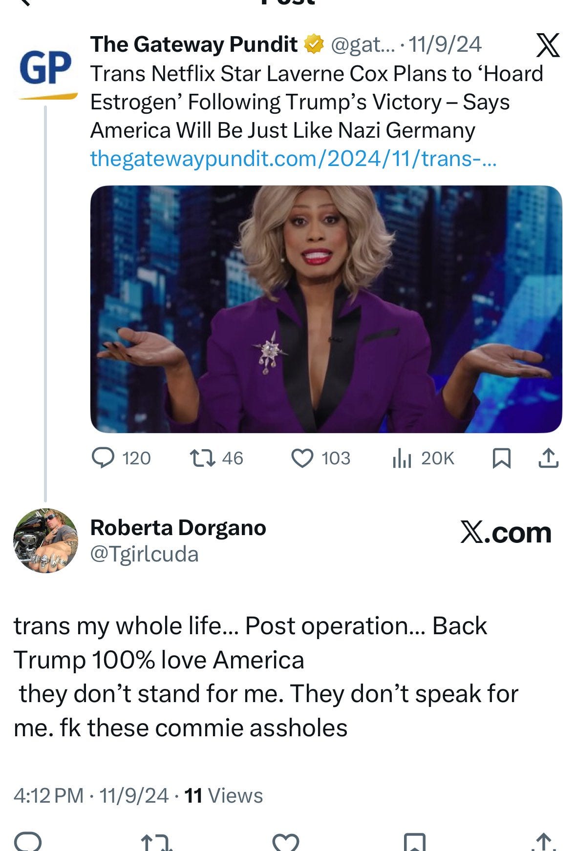 Laverne Cox discusses her views on politics and identity in a post, highlighting her support for Trump and expressing frustrations with certain groups. Laverne Cox discusses her views on politics and identity in a post, highlighting her support for Trump and expressing frustrations with certain groups.