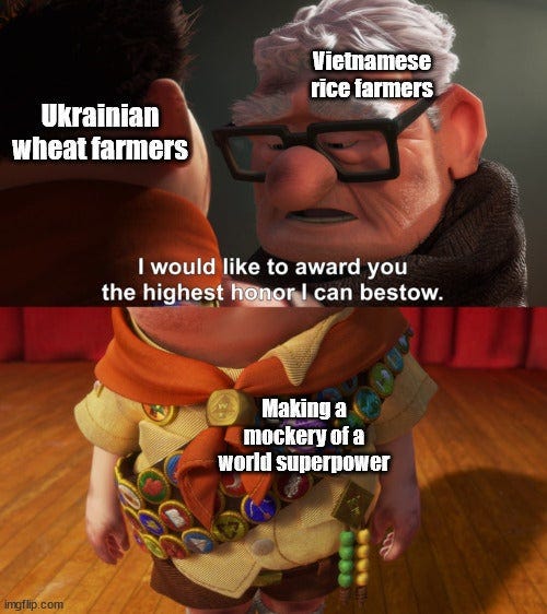 Vietnamese rice farmers Ukrainian wheat farmer... - Memegine