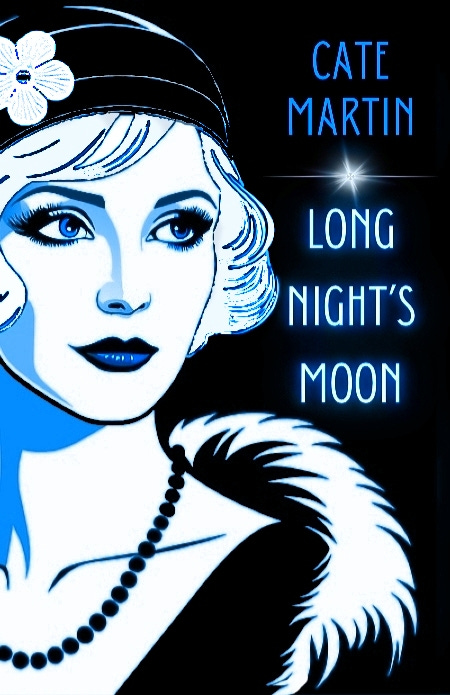 Illustrated book cover shows a serious woman in vintage evening wear, with a beaded necklace and a cloche hat with a flower on it
