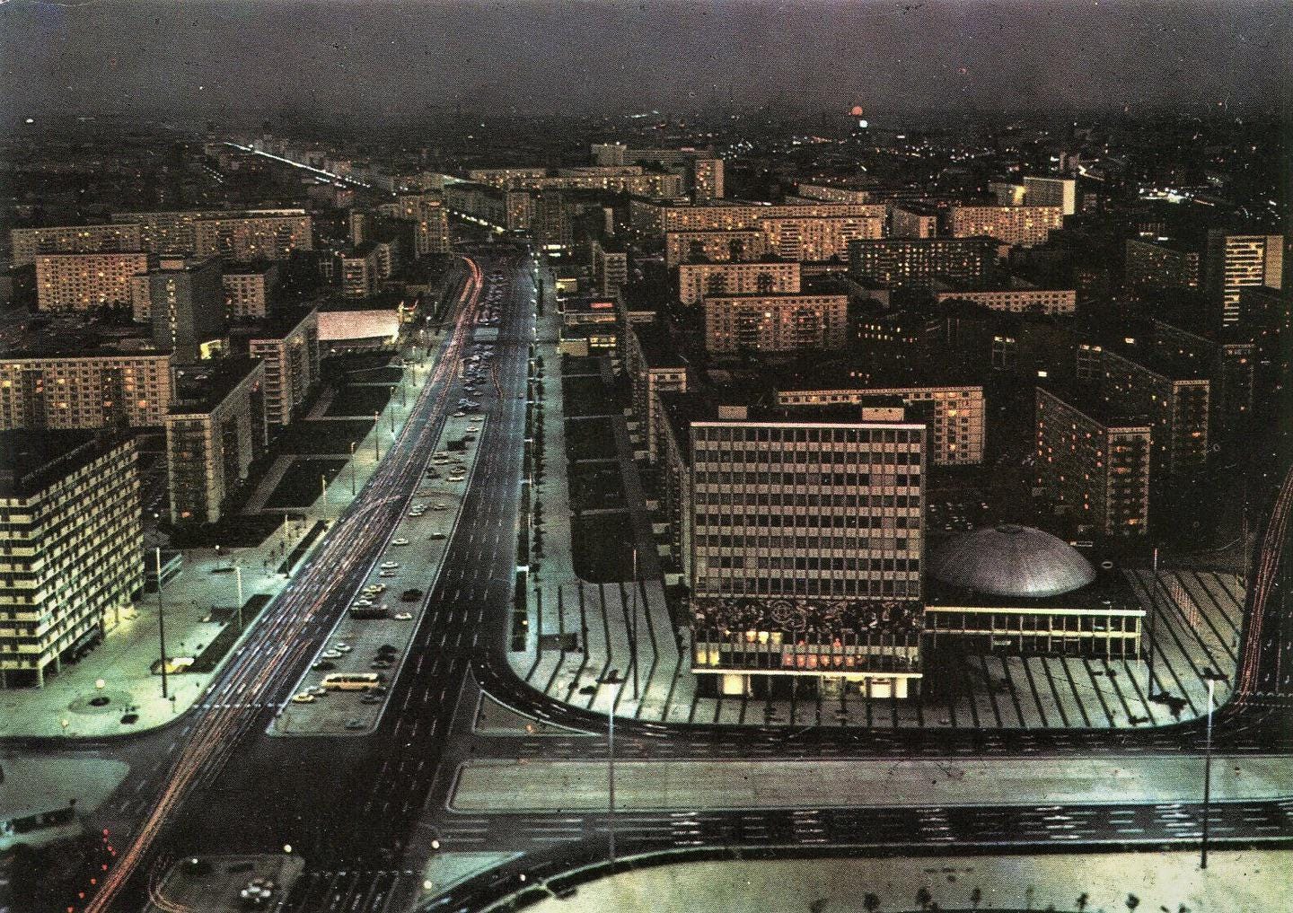 East Berlin in the 1980s, showcasing distinctive communist-era urban architecture and design.