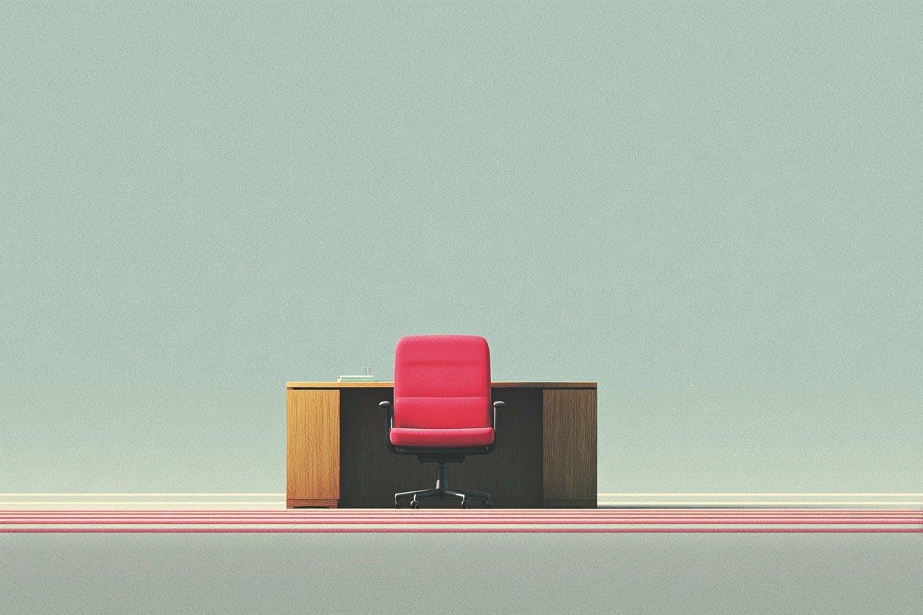 illustration of a red office chair in front of a bland brown desk illustration of a red office chair in front of a bland brown desk