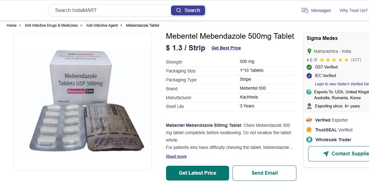 Mebendazole for 15 Cents