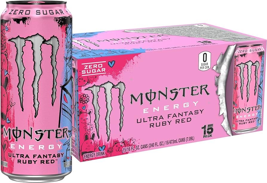 Monster Energy Ultra Fantasy Ruby Red, Sugar Free Energy Drink, 16 Ounce  (Pack of 15)