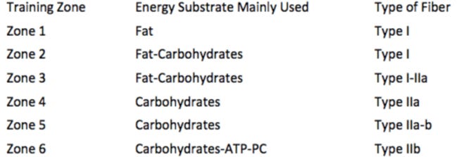 Training zones for aerobic and anaerobic exercise as classified by energy substrate and type of muscle fibre used. Training zones for aerobic and anaerobic exercise as classified by energy substrate and type of muscle fibre used.