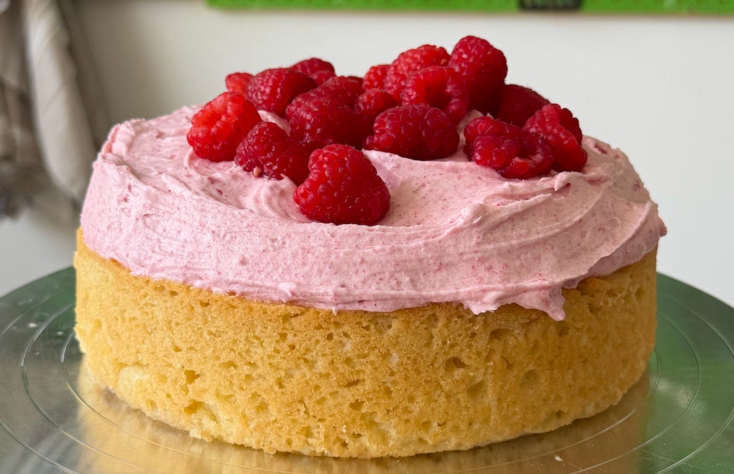 Lemon Cake with a Raspberry Cream Cheese Frosting
