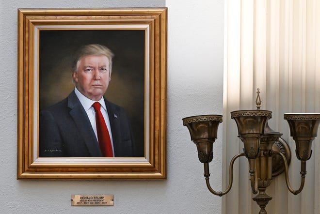 A portrait of President Donald Trump hangs on a wall in the rotunda on the third floor of the Colorado State Capitol in Denver, Colorado, on March 24, 2025. The portrait of Trump was painted by Sarah A. Boardman. Boardman painted Trump's portrait in 2019. A portrait of President Donald Trump hangs on a wall in the rotunda on the third floor of the Colorado State Capitol in Denver, Colorado, on March 24, 2025. The portrait of Trump was painted by Sarah A. Boardman. Boardman painted Trump's portrait in 2019.