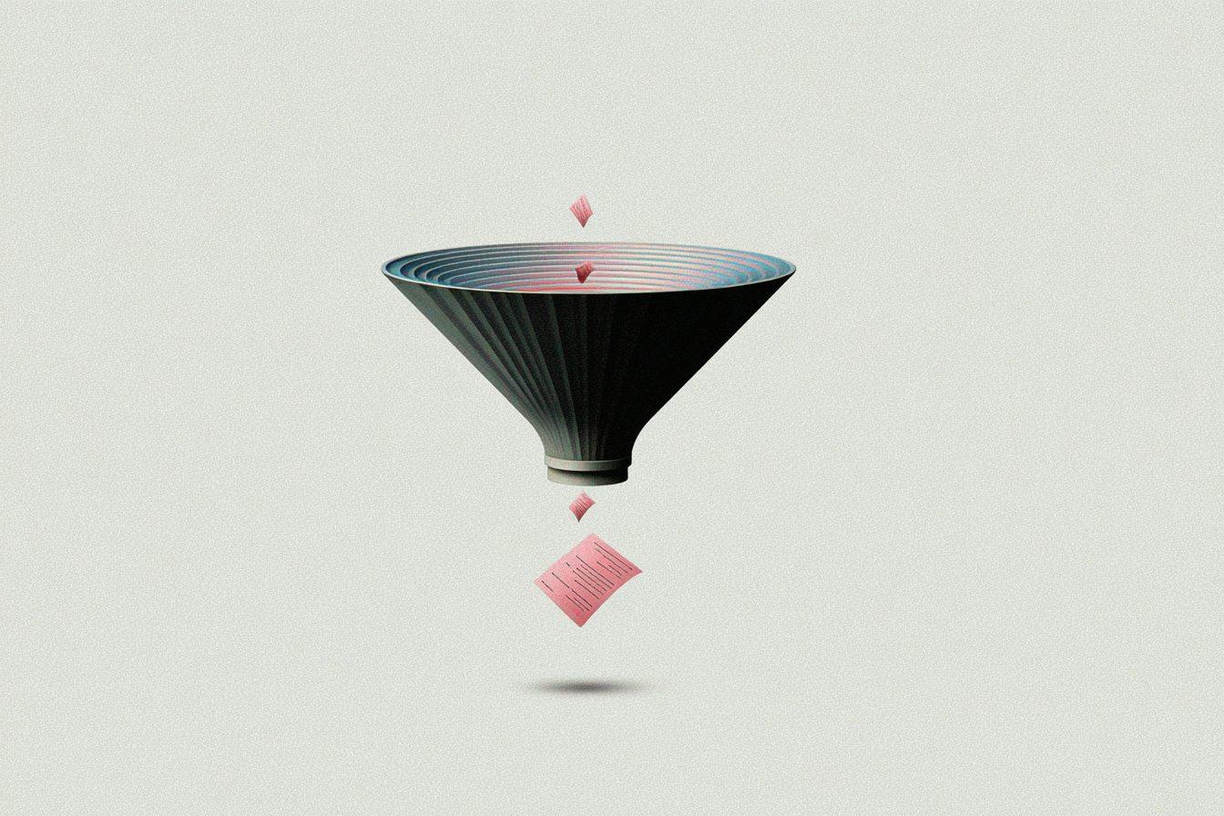 illustration of a funnel with papers flowing out of the bottom illustration of a funnel with papers flowing out of the bottom