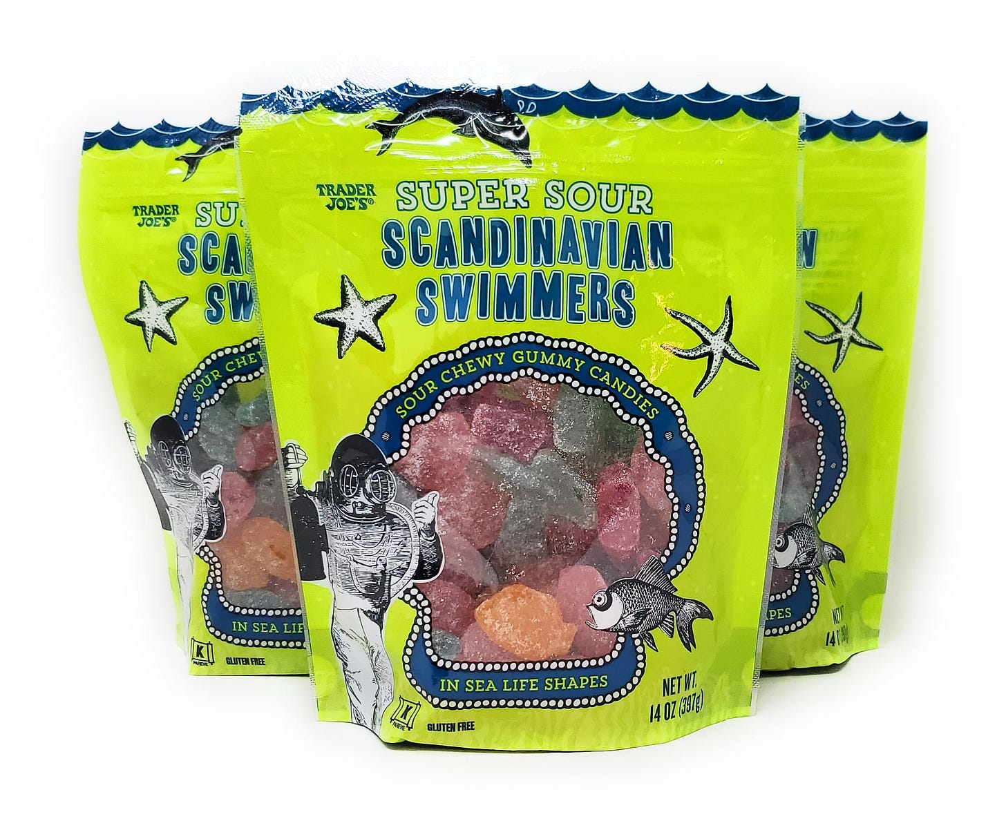 Amazon.com: Trader Joe's Super Sour Scandinavian Swimmers Chewy Gummy  Candies, Gluten Free, In Sea Life Shapes 14 oz/397g (Pack of 3)