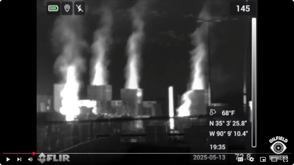 A screenshot of Oilfield Witness's video on YouTube of the xAI Colossus Data Centre in Memphis, Tennessee (Screenshot: Gas Outlook/Nick Cunningham; video still: Oilfield Witness)