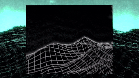 Glitchy gif art of mountains as cyberpunk-y waves.