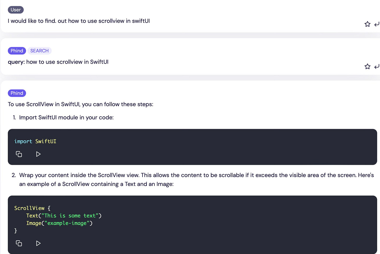 Code generated by Phind