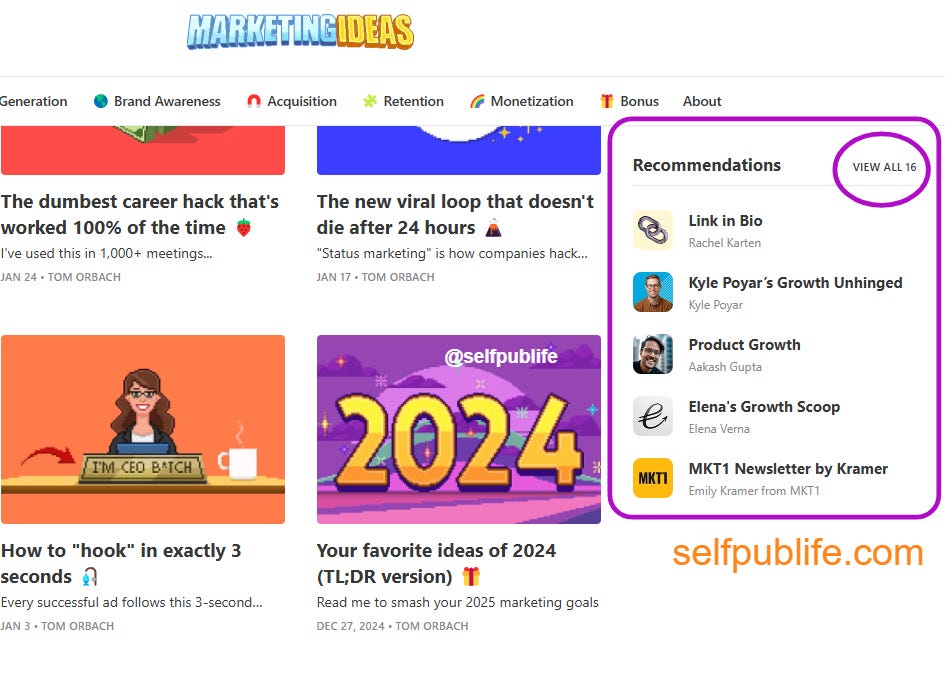 Screenshot of Marketing Ideas by Tom Orbach showing Recommendations Screenshot of Marketing Ideas by Tom Orbach showing Recommendations