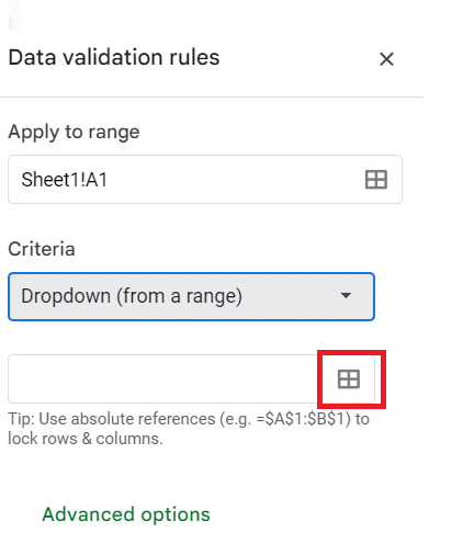 Click on the Data range button.