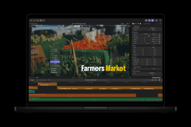 Final Cut Pro introduces more keyframe easing options for finer animation control, the ability to disconnect clips from the primary storyline to place them anywhere on the timeline, and 23 new transcription languages.