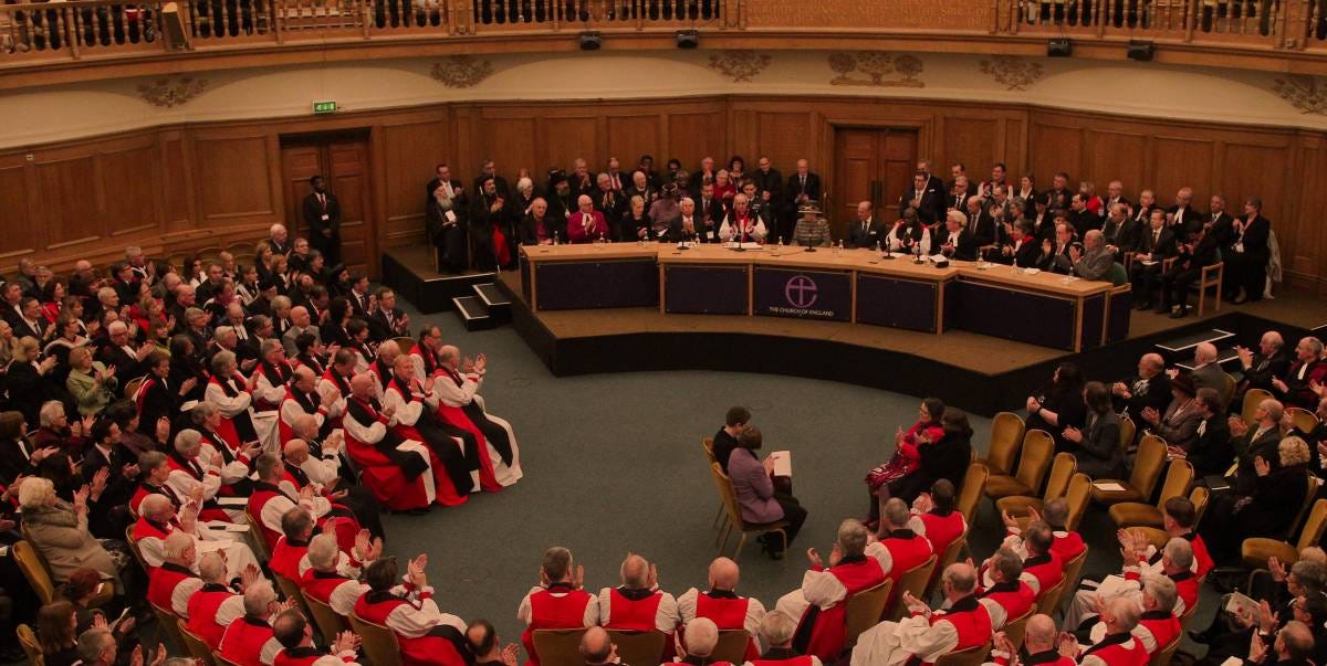 General Synod seated at Church House Assembly Hall 