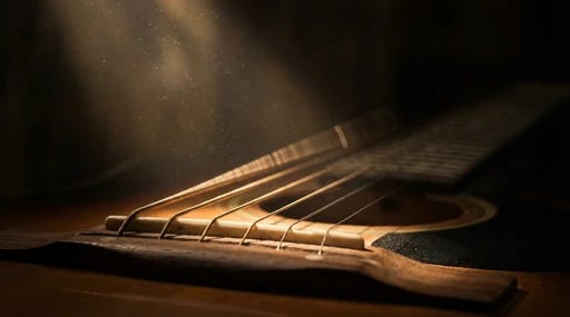 A close up of a vibrating guitar string under a spotlight. A close up of a vibrating guitar string under a spotlight.