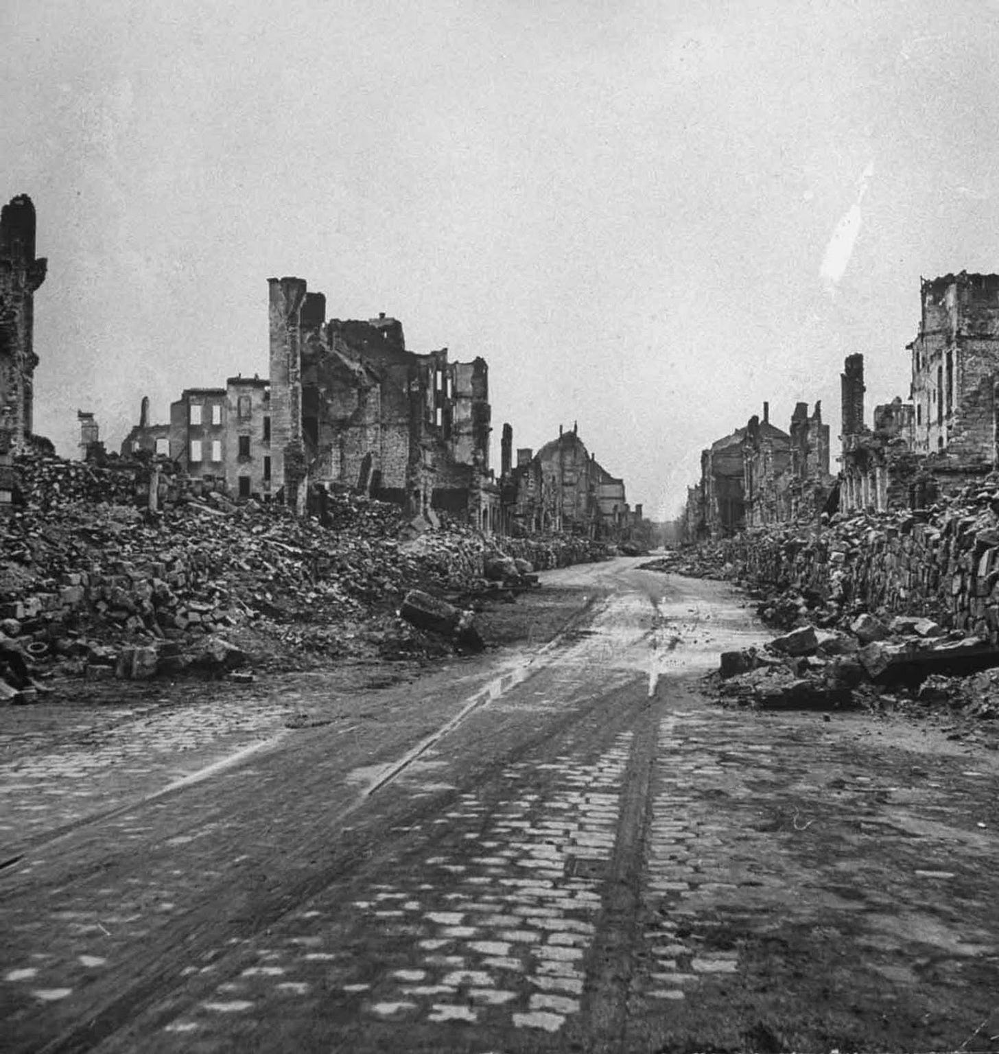 A portion of Dresden bombed to ruins.