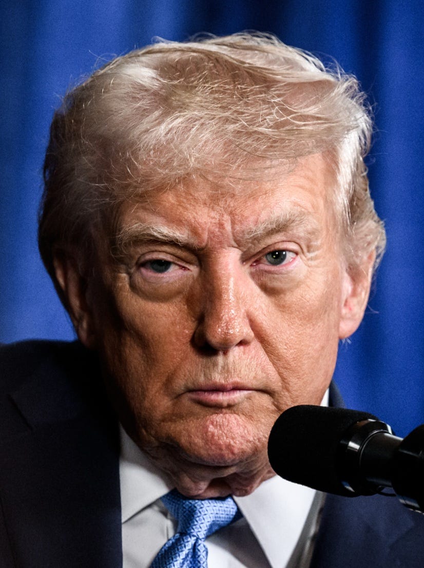 close up of Trump at microphone looking old, sleepy, and evil close up of Trump at microphone looking old, sleepy, and evil