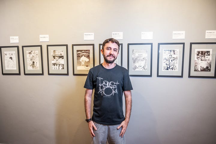 [1] Em reunião com o Secretário de Cultura do AM. [2] Exposição de cartuns em Lima/Peru. [3] Evento literário em Manaus. [4 e 5] Exposição sobre quadrinhos Sangue, Suor e Nanquim em Manaus. 