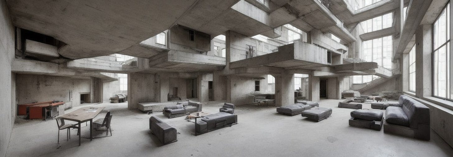 r/piratediffusion - Brutalist apocalyptic lofts