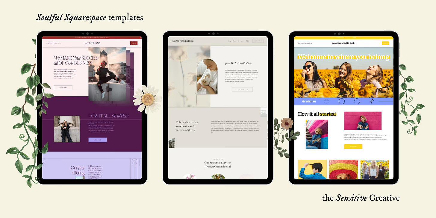 Squarespace website template options from Creativity Bias Studio, by Katie from the Sensitive Creative