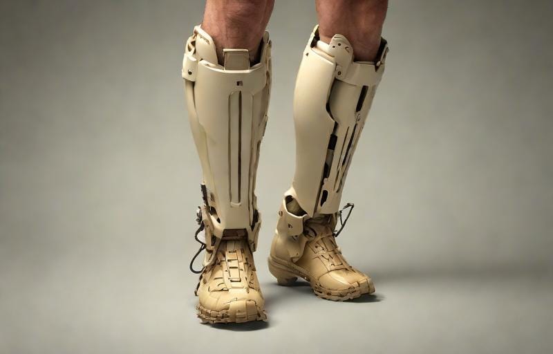 Two old-timey shin-guards that AI thinks are prostheses.