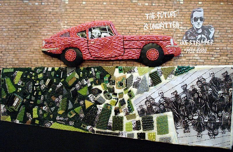Joe Strummer - The Clash punk rock graffiti. Bob Marley. Banksy Pink car. Brick Lane, London. Joe Strummer - The Clash punk rock graffiti. Bob Marley. Banksy Pink car. Brick Lane, London.