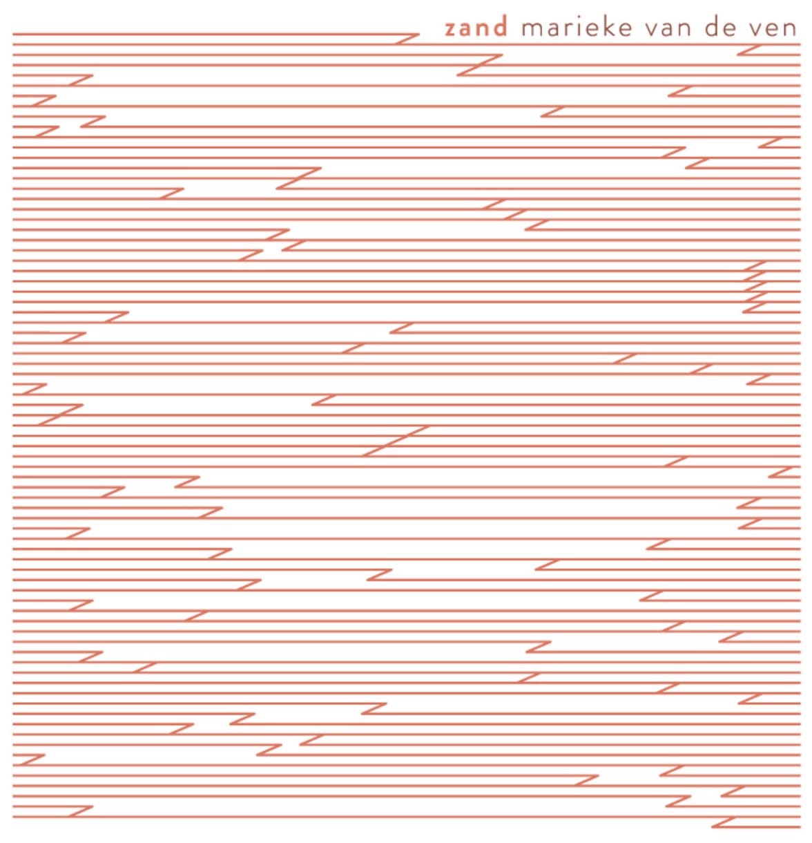Orange-Red lines across a page in a graphical design. with the words "Zand by Marieke Van de ven"