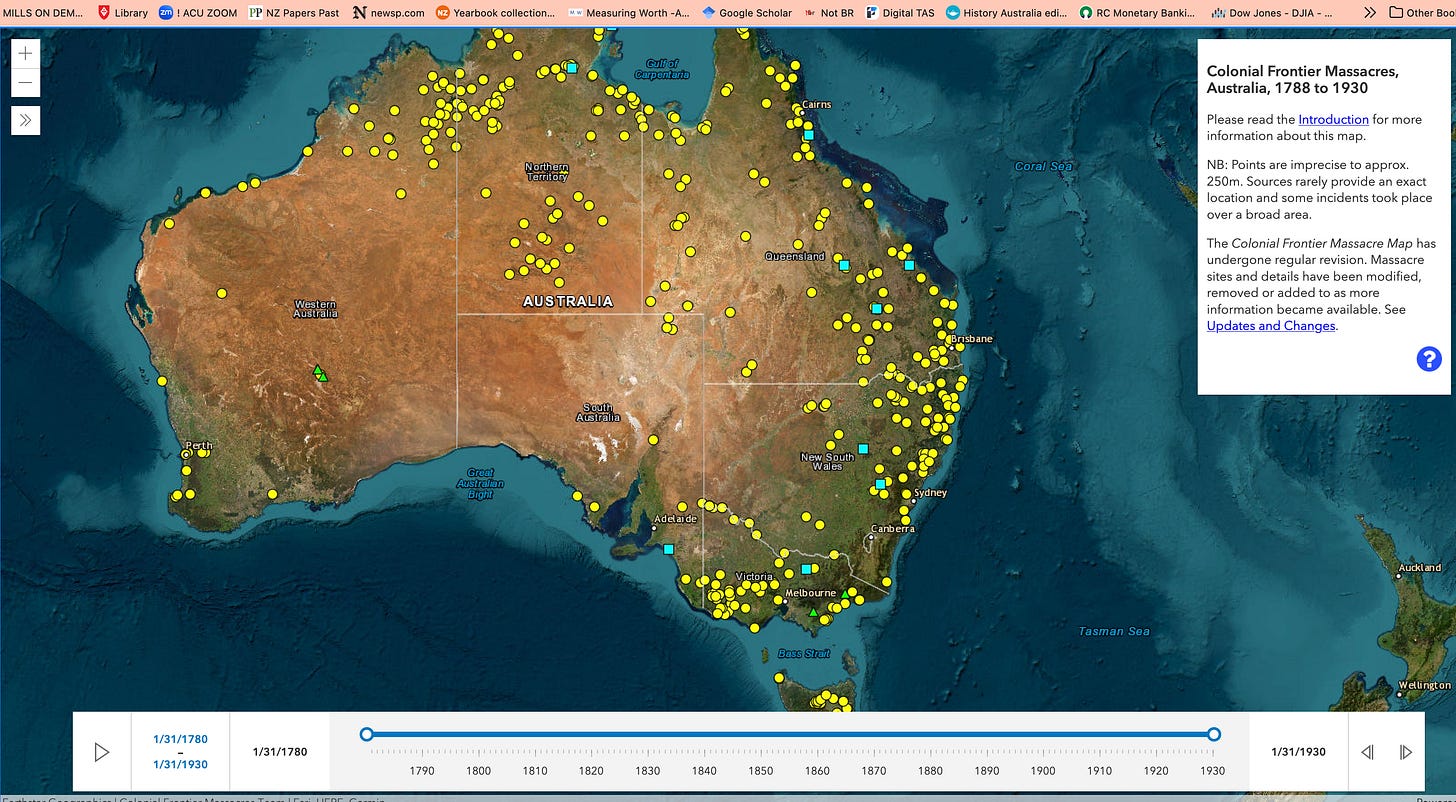 Screenshot of Colonial Massacres Map. Screenshot of Colonial Massacres Map.